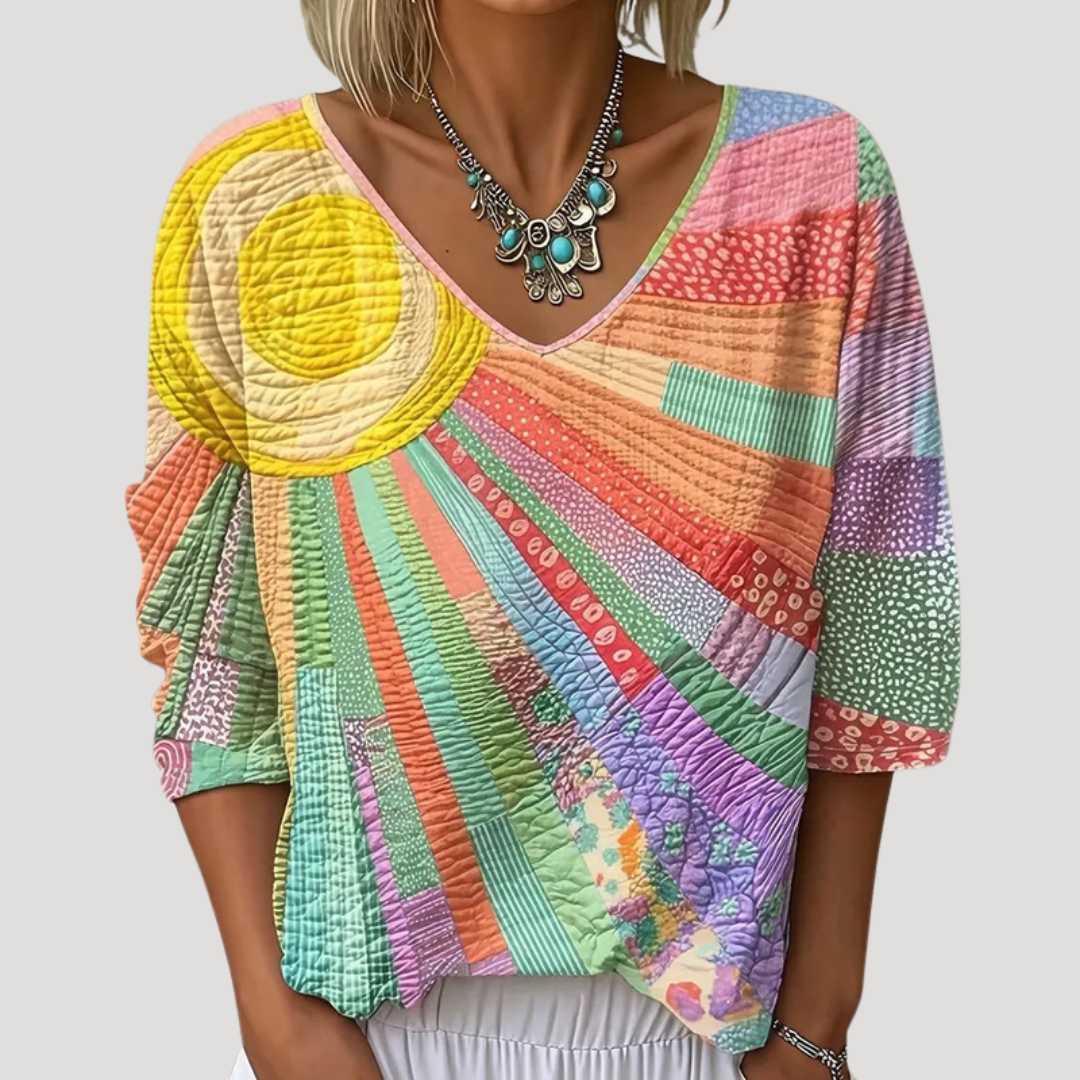 Women's Vintage Printed Short Sleeve Blouse