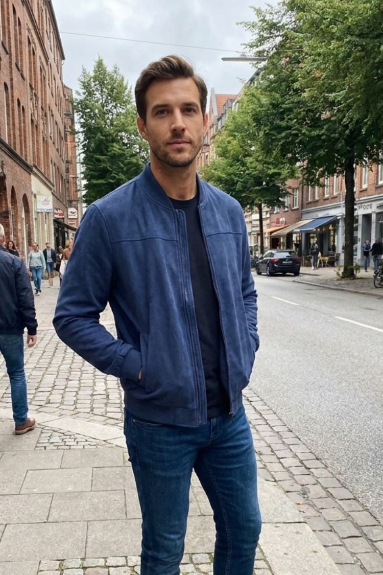 Men's Jacket with Zipper and Stand-Up Collar