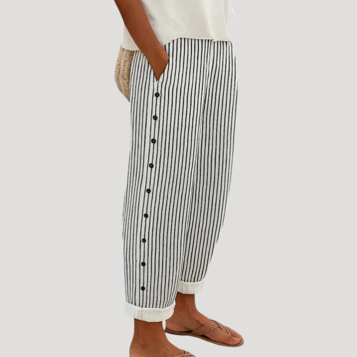 Women's Striped Button Casual Pants