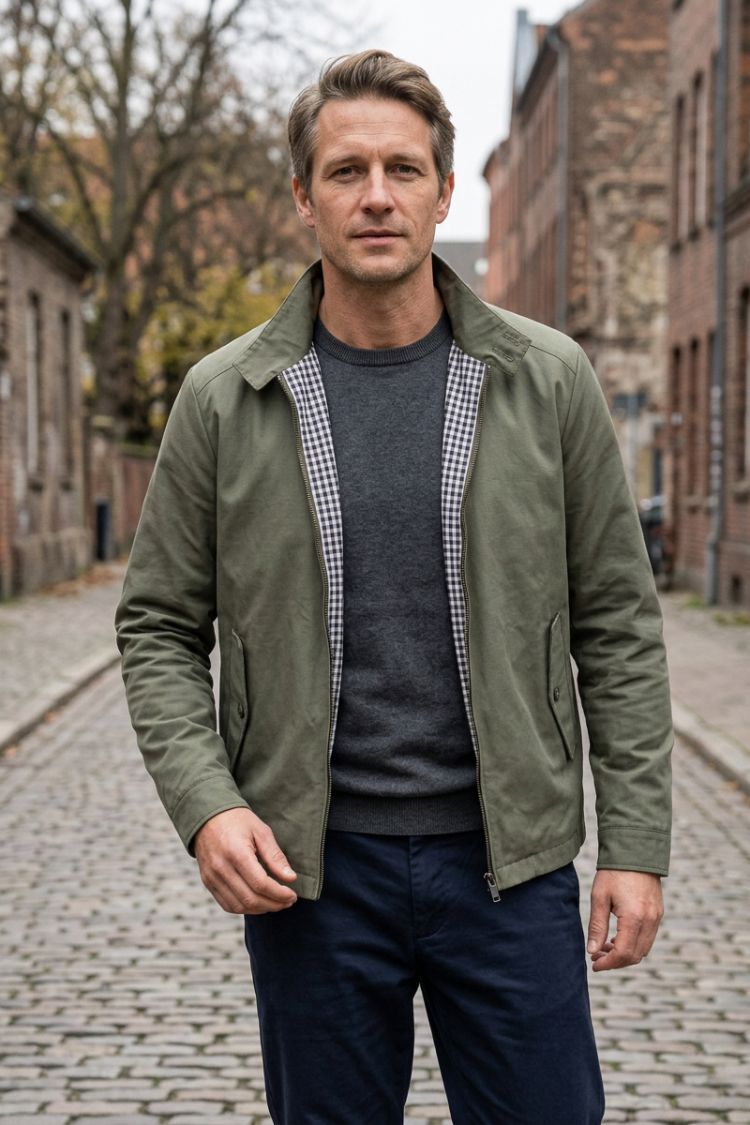 Men's Harrington Jacket | Lapel Collar & Zipper