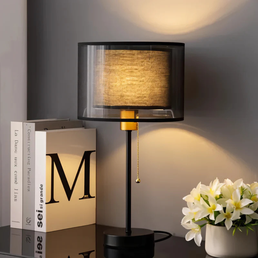 Vintage Double Fabric Shade Table Lamp for Warm Ambient LED Light