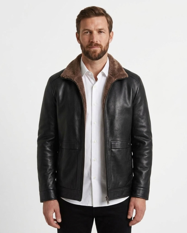 Fleece Lined Leather Jacket For Men