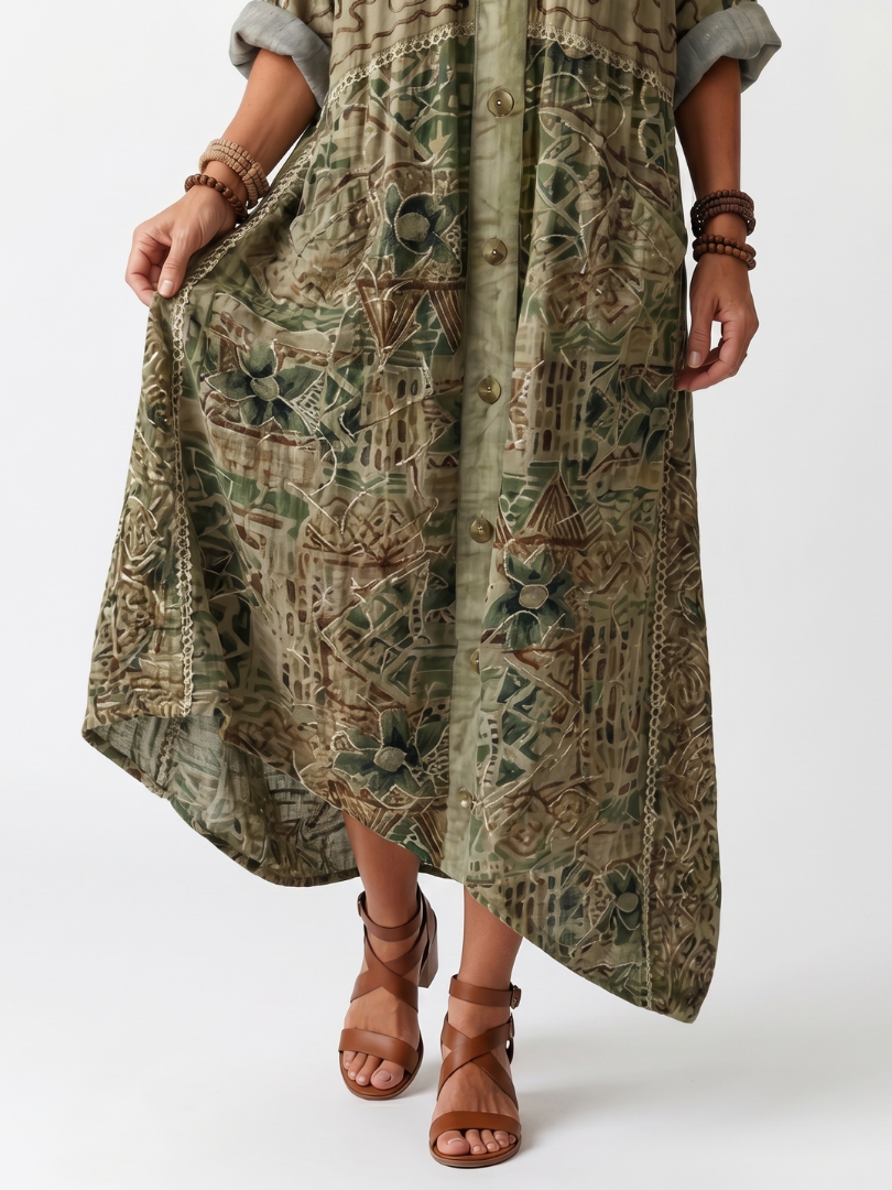 Aleta Button Front Oversized Pocket Midi Dress - Elena Harper