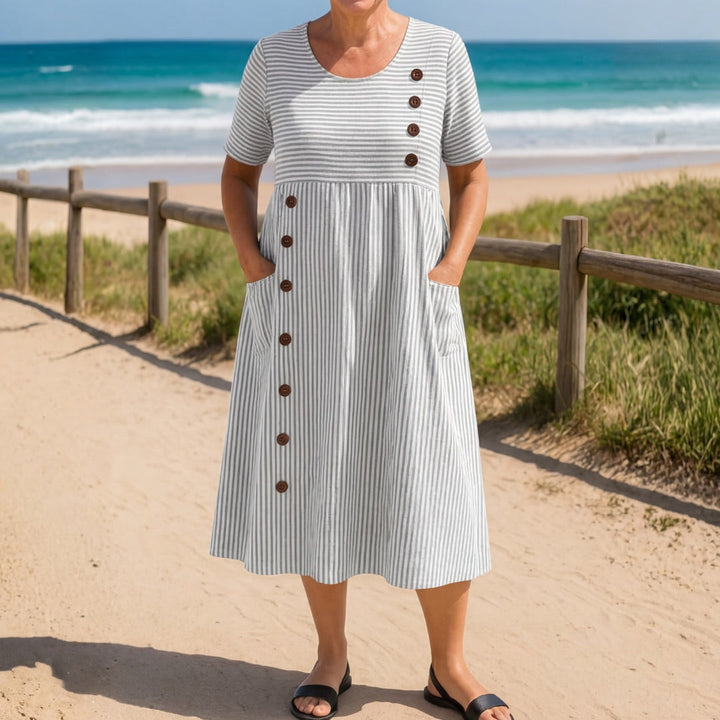 Summer Striped Dress Flowing and Elegant Cut - Elena Harper