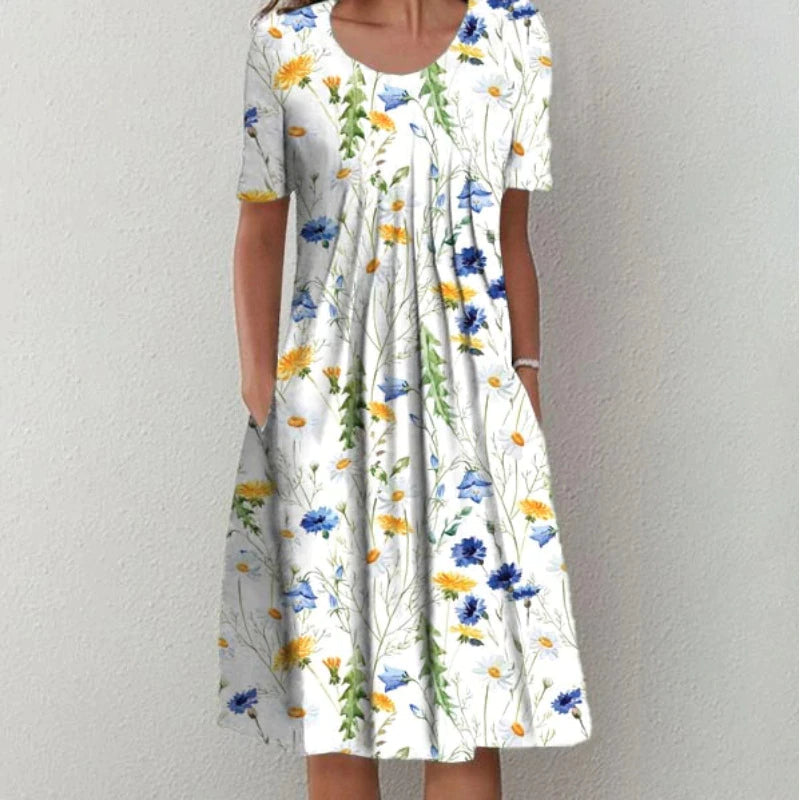 Sarah Casual Midi Dress with Pockets - Elena Harper