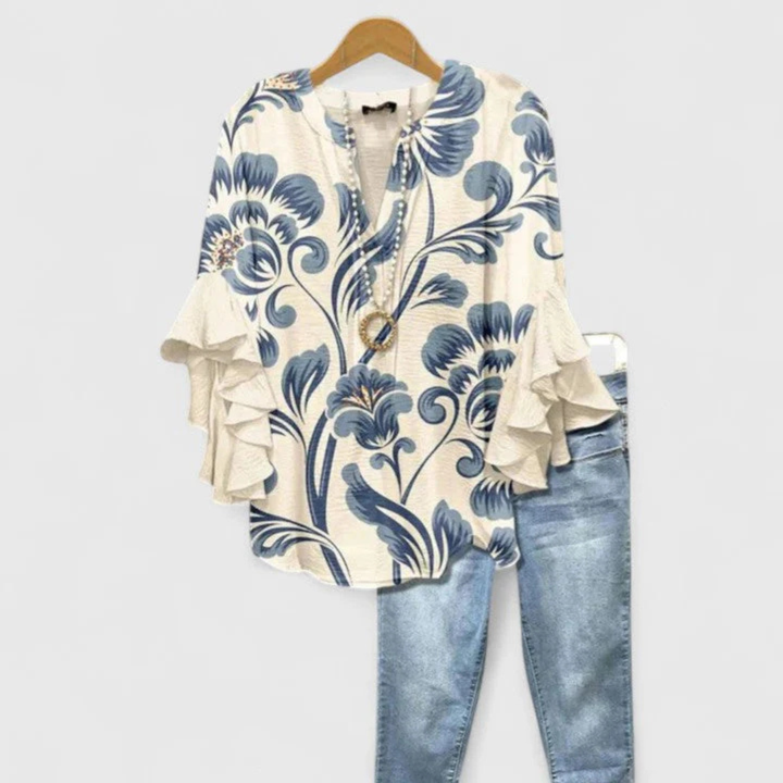 Viviane | Women's Floral Ruffle Sleeve Casual Top