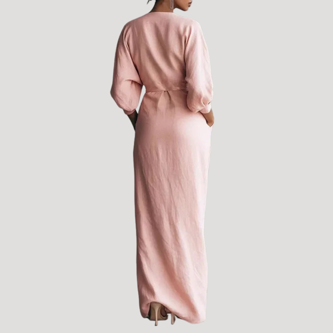 Elegant Long Draped Wrap Dress for Women