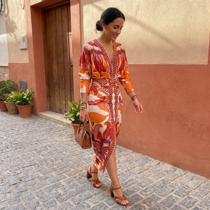 Elegant Women's Dress with Flattering V-Neck and Crossed Design
