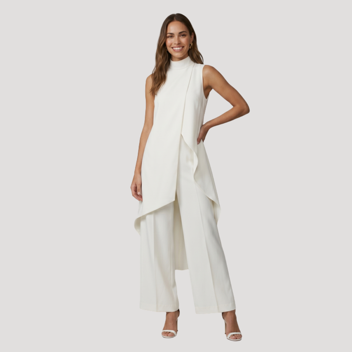 Elegant Women's Asymmetrical Long Top and Wide Leg Pants Set