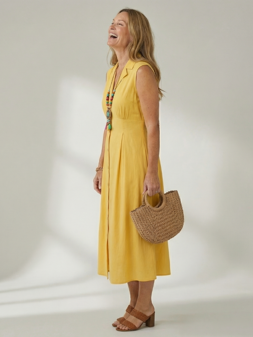 Celyn Stack Button Midi Dress - Elena Harper
