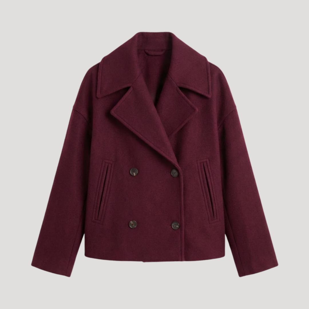 Women's Wool Double-Breasted Crossed Coat with Notched Collar