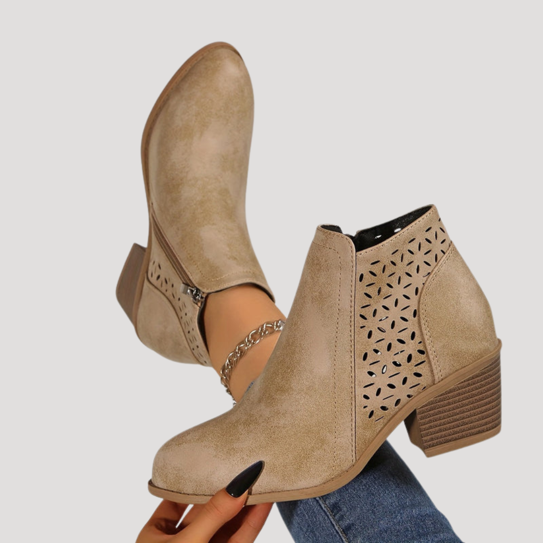 Women’s Square Heeled Ankle Boots with Cutouts