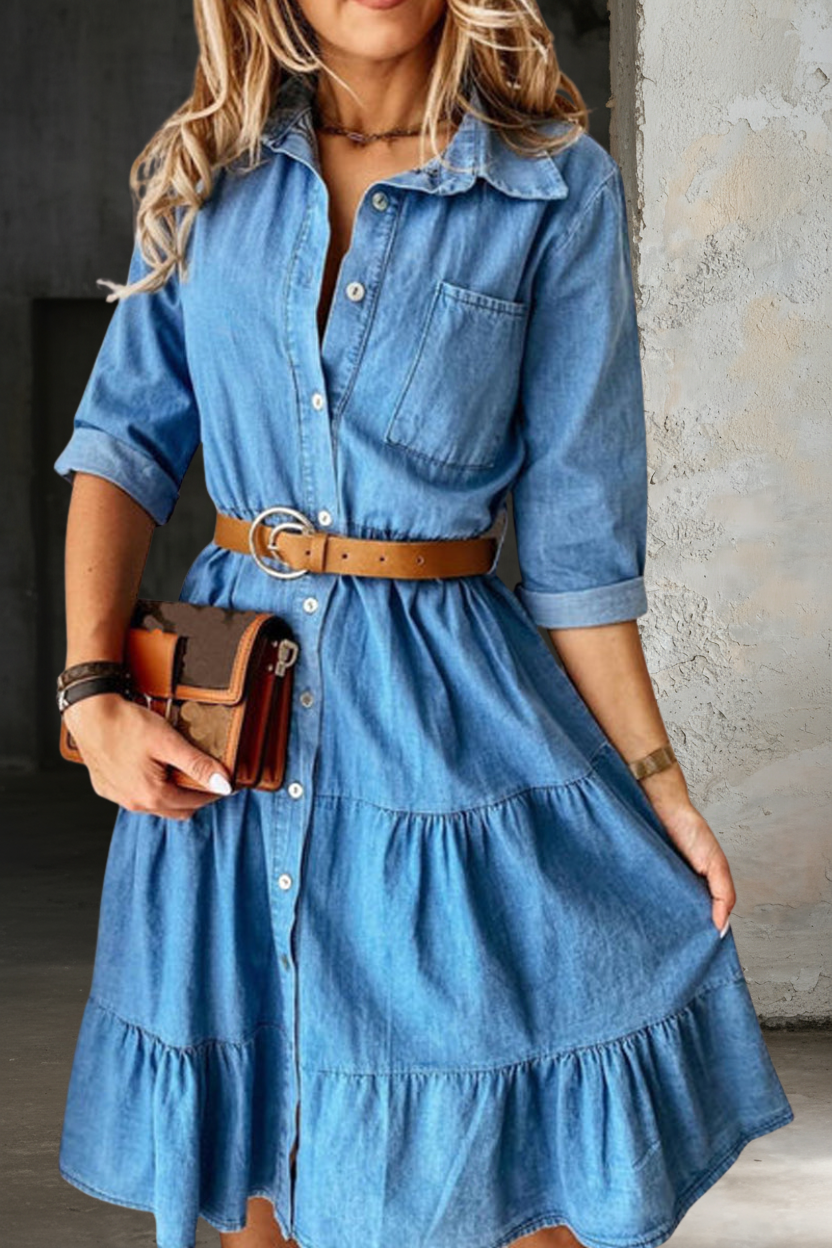 Barbara Casual Elegant Denim Dress - Elena Harper