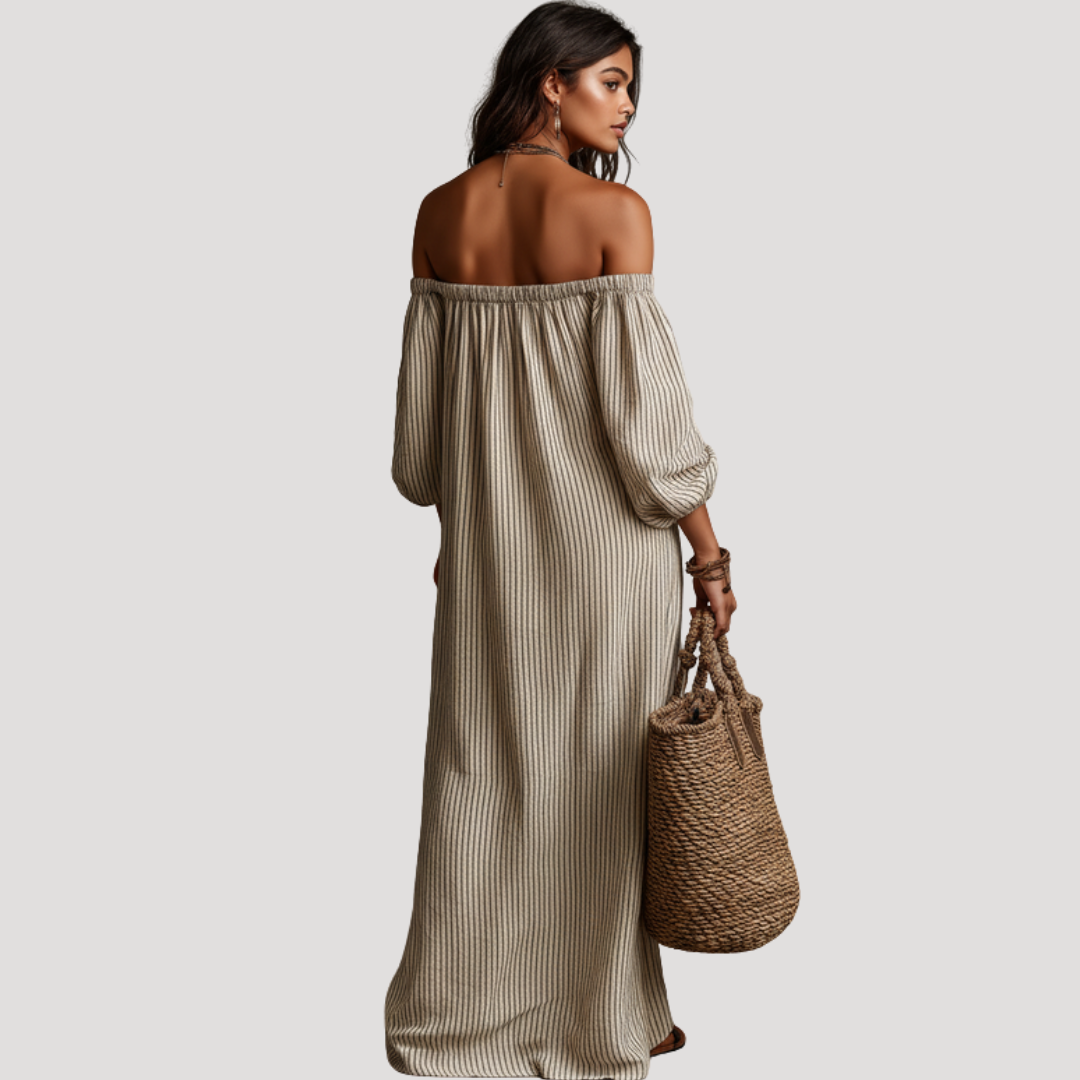 Bohemian Striped Off-Shoulder Maxi Dress