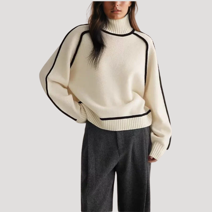 Women's Turtleneck Sweater with Contrast Edges
