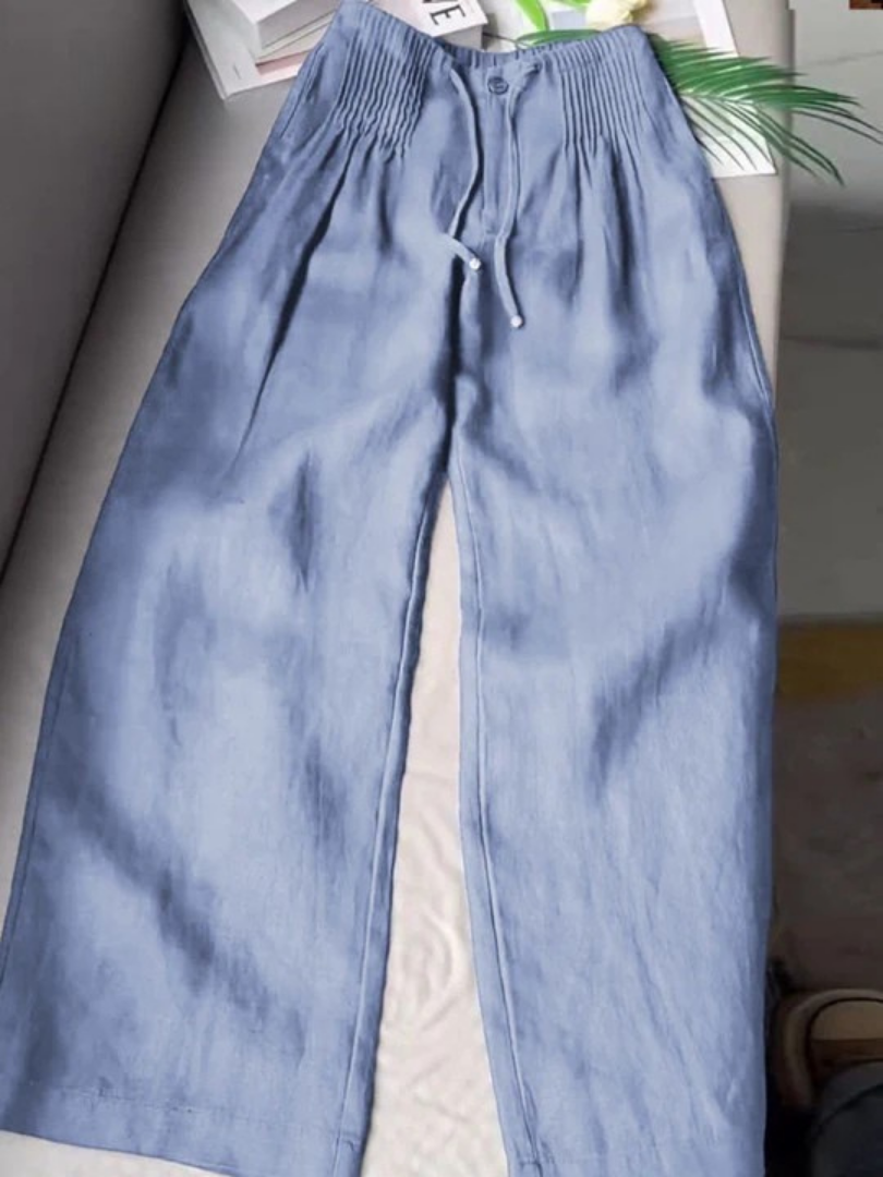 Camille Wide-leg Pants in Cotton and Linen Blend - Elena Harper