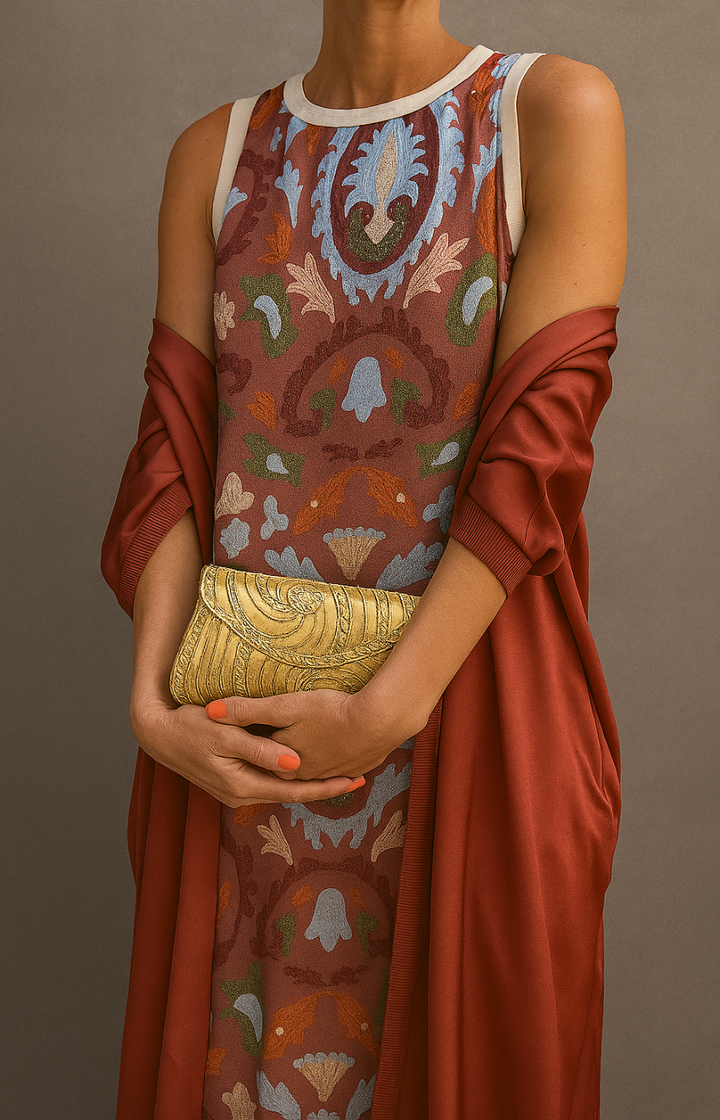 Corvalisse Elegant maxi dress with matching stole - Elena Harper