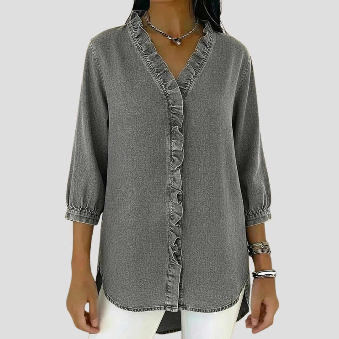 Women's Ruffled Denim Blouse