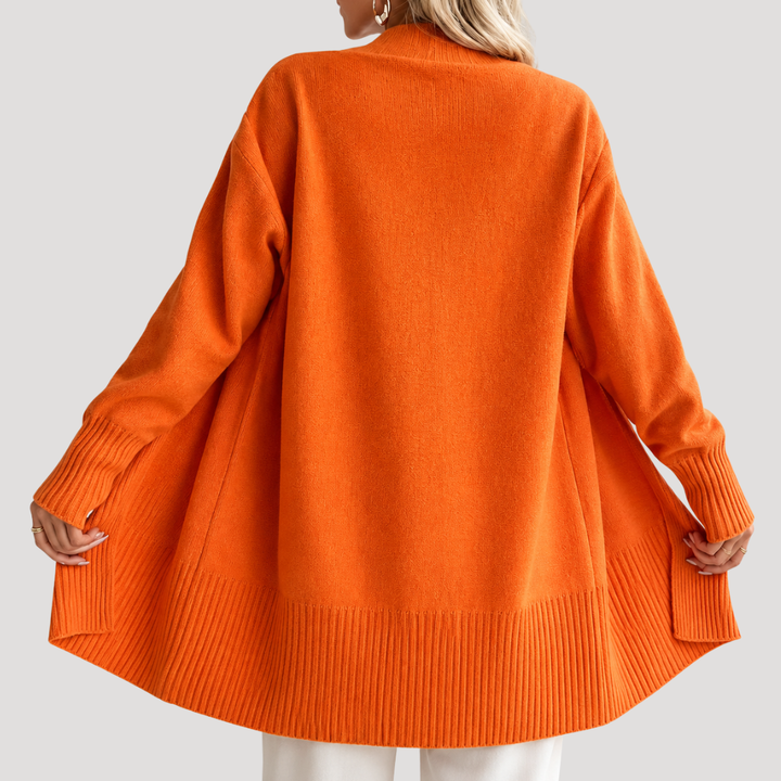 Long Cardigan for Women with Ribbed Details