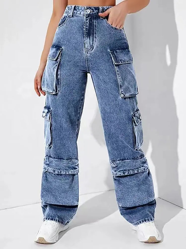 High-Waisted Denim Cargo - Elena Harper
