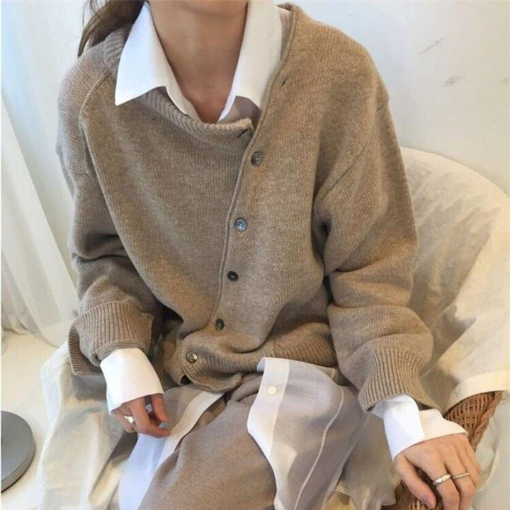 Alycia Asymmetric Button Cardigan with Distinctive Closure for Women - Elena Harper