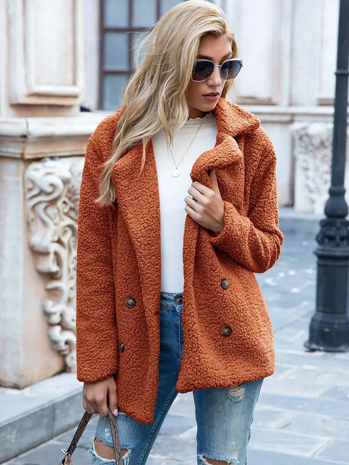 Women's Textured Teddy Blazer Jacket with Notch Lapel