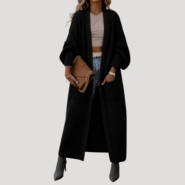Long Oversized Women's Cardigan with Front Pockets