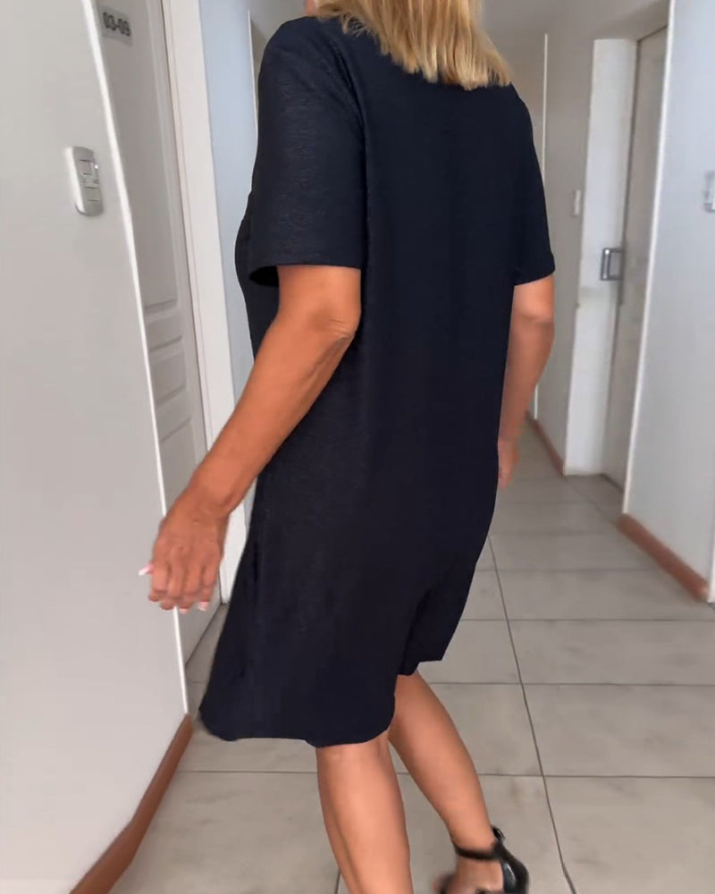 Michelle V-Neck Ruched Casual Dress - Elena Harper