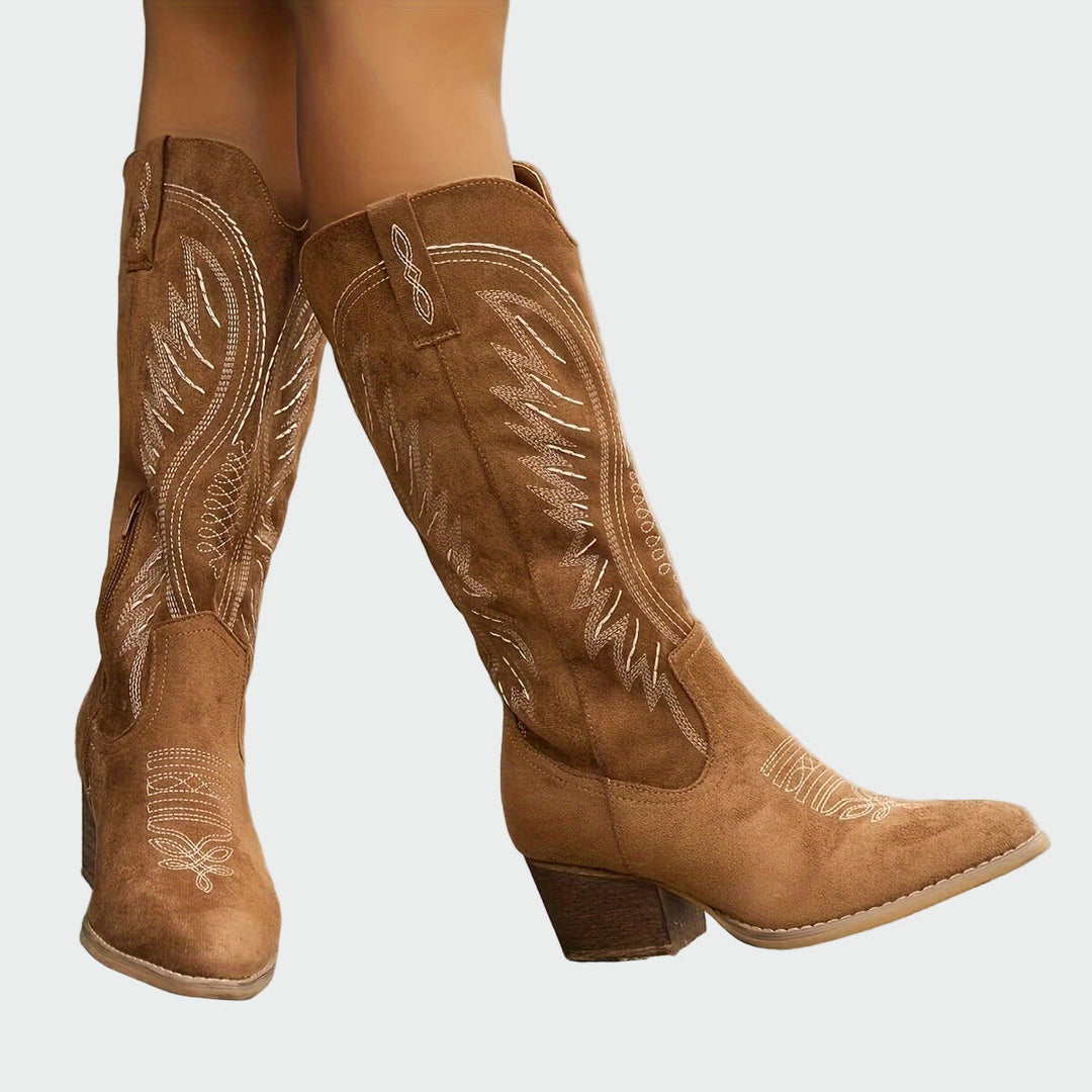 Fashionable Embroidered Western Ankle Boots