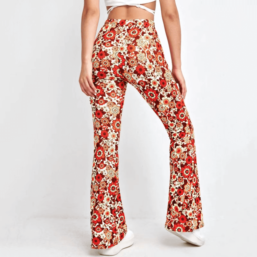 High-Waisted Floral Flared Trousers