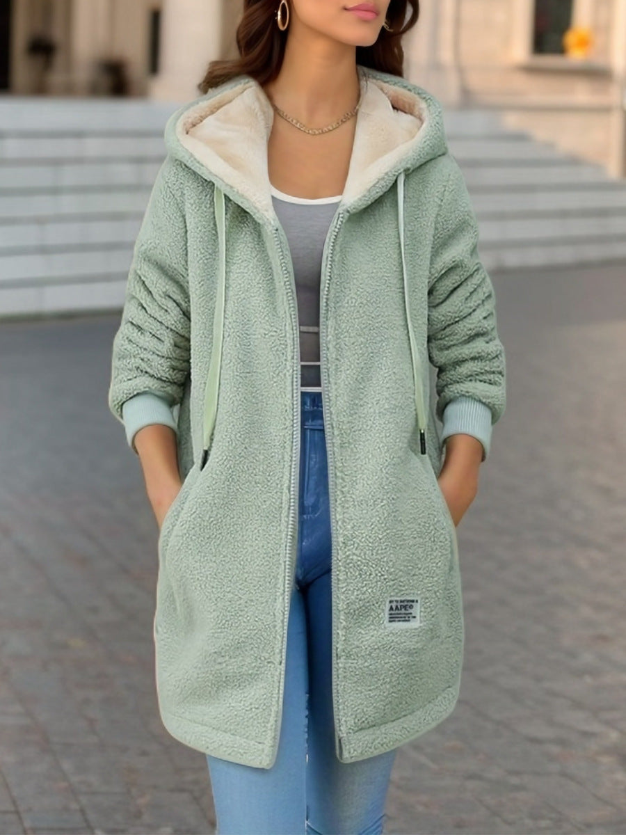 Women's Plush Hoodie Jacket with Functional Front Closure - Kjersti