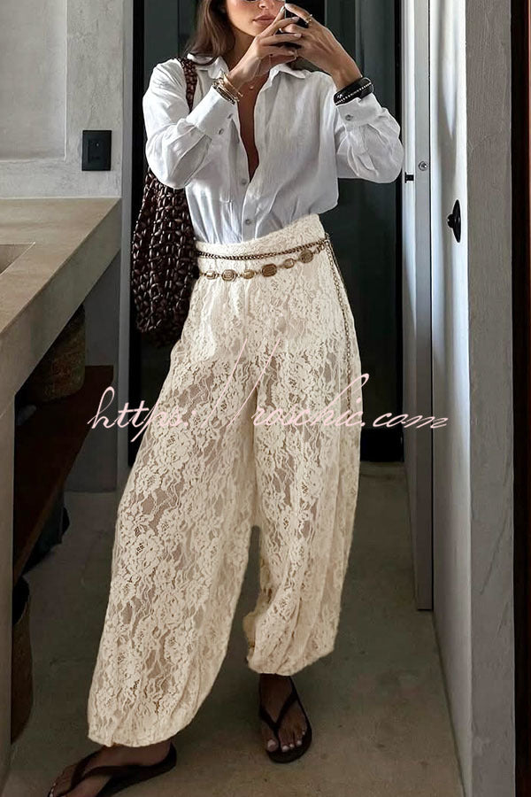 Ibiza Breeze Floral Lace Lantern Pants, view 6 - Elena Harper