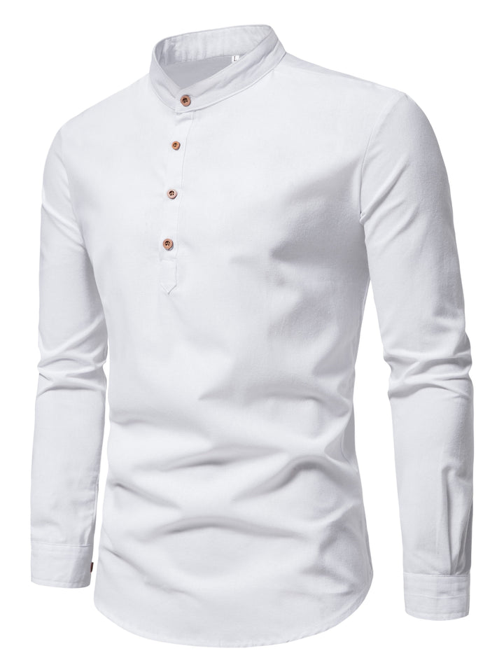 ELENA HARPER™  |  MEN'S HIGH COLLAR SHIRT WITH HALF BUTTON PLACKET