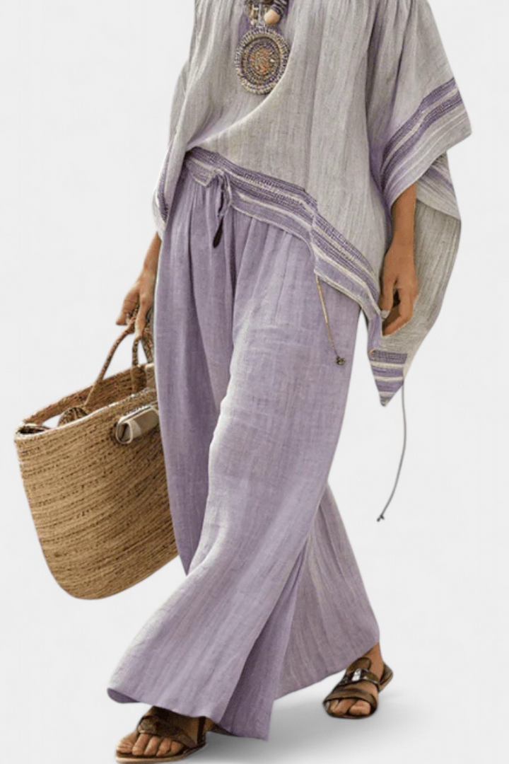 Zandrel | Elegant Off-Shoulder Top & Wide-Leg Striped Pants