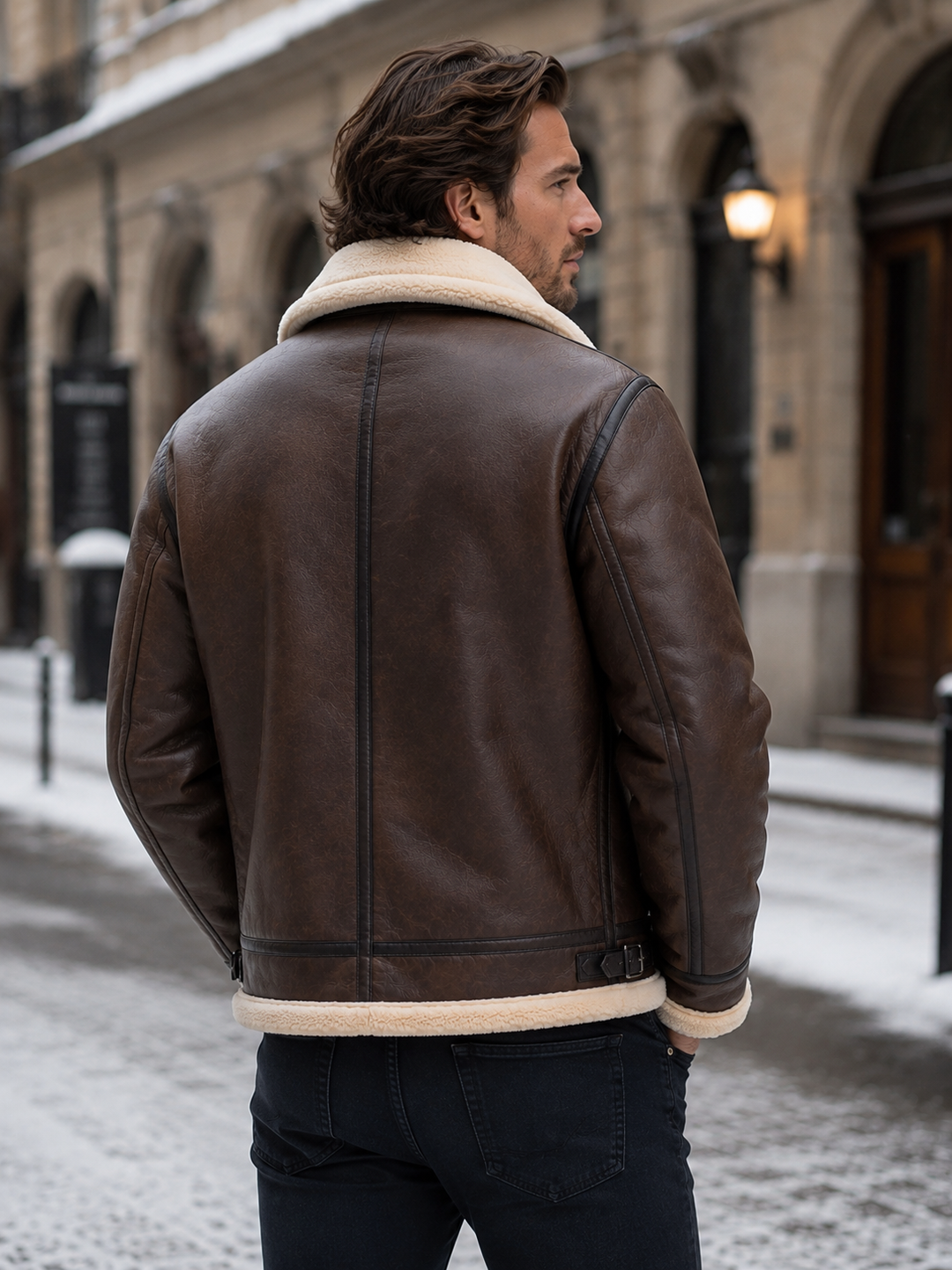 Men's Aviator Jacket Montarello Leather Look Lined with Sheepskin