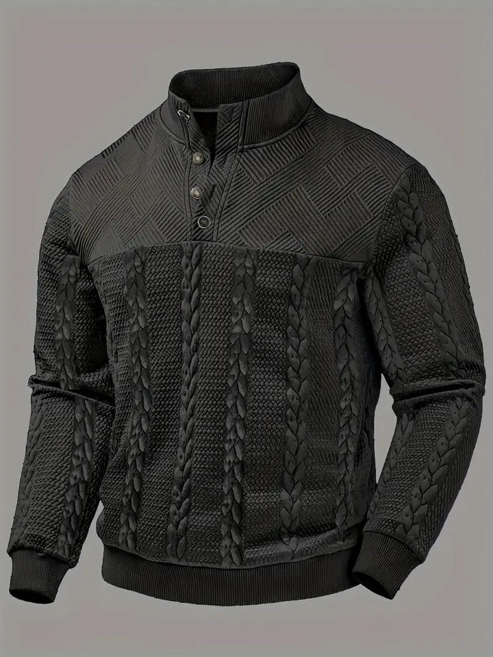 Dawson - Long Sleeve Henley Sweater With Striped