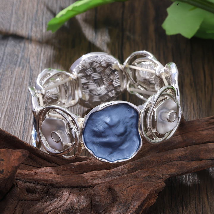 Bohemian Round Flower Geometric Design Cuff Elastic Bracelet - Elena Harper