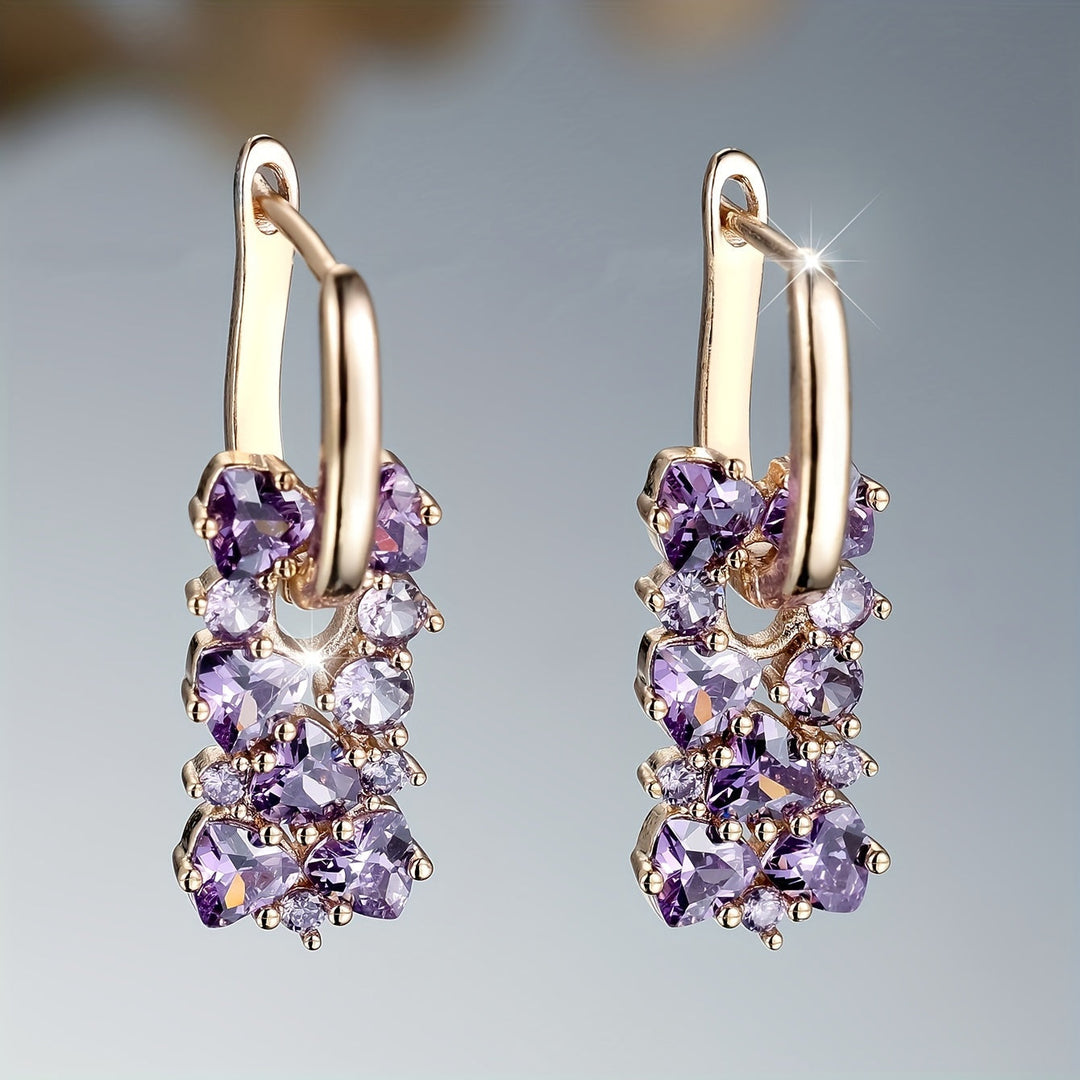 Elegant Purple Zirconia Gold Plated Hoop Earrings - Elena Harper
