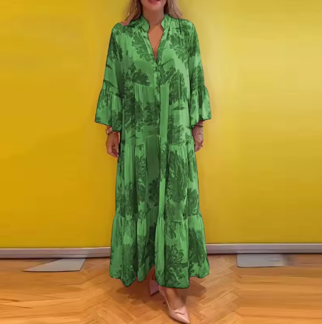 Women's Elegant Floral Midi Wrap Dress All-Over Tree Design, view 2 - Elena Harper