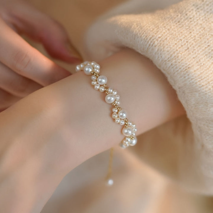 Classic Pearl Beaded Cat Paw Gold Plated Adjustable Bracelet - Elena Harper