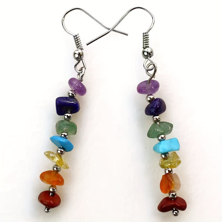 Boho Colorful Natural Gemstone Drop Earrings - Elena Harper