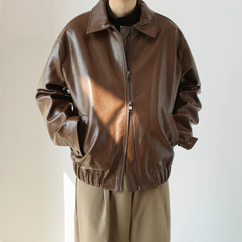 Short Leather Jacket with Zipper for Men - Emar