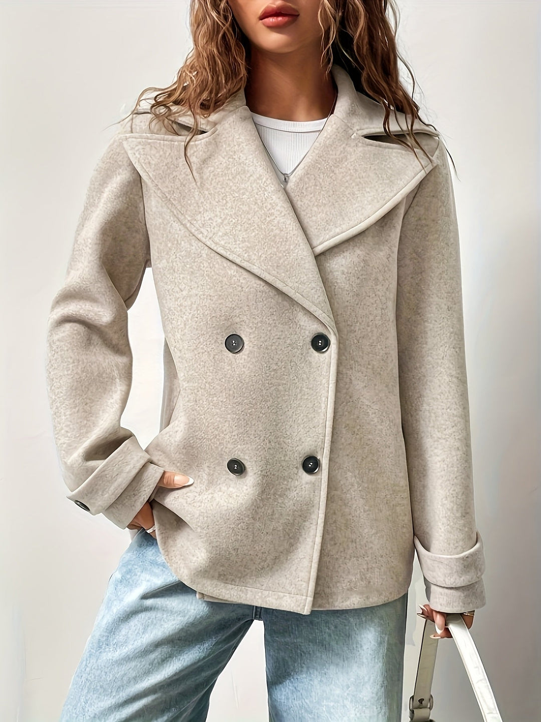 Beige Oversized Women's Peacoat - Elegant and Structured