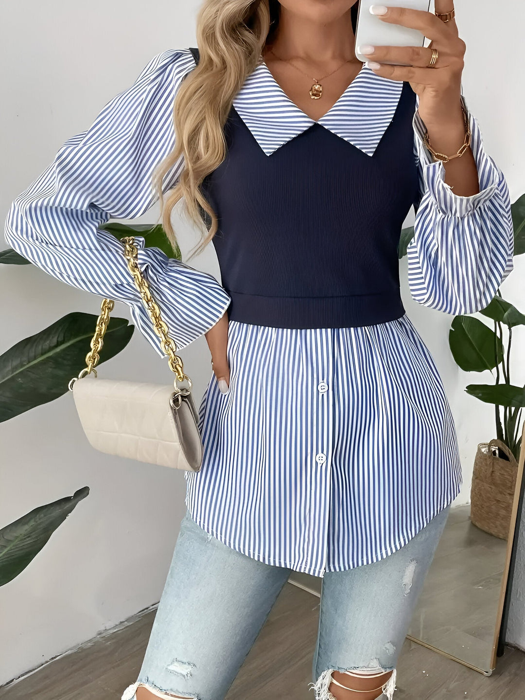 Caprice - Stylish Blouse with Block Stripes