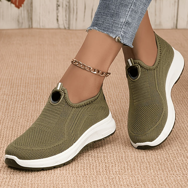 Ladies Slip-On Sneakers with Knitted Upper and Low Sole