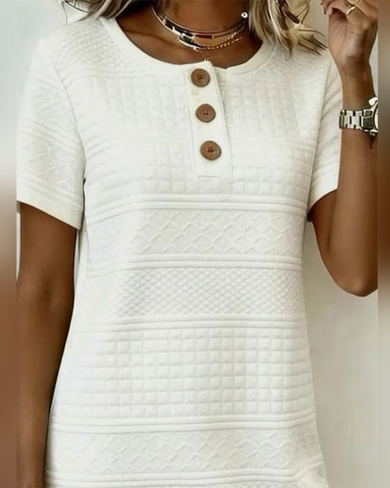 Alaitz Straight Jacquard Dress with Three Buttons, view 2 - Elena Harper