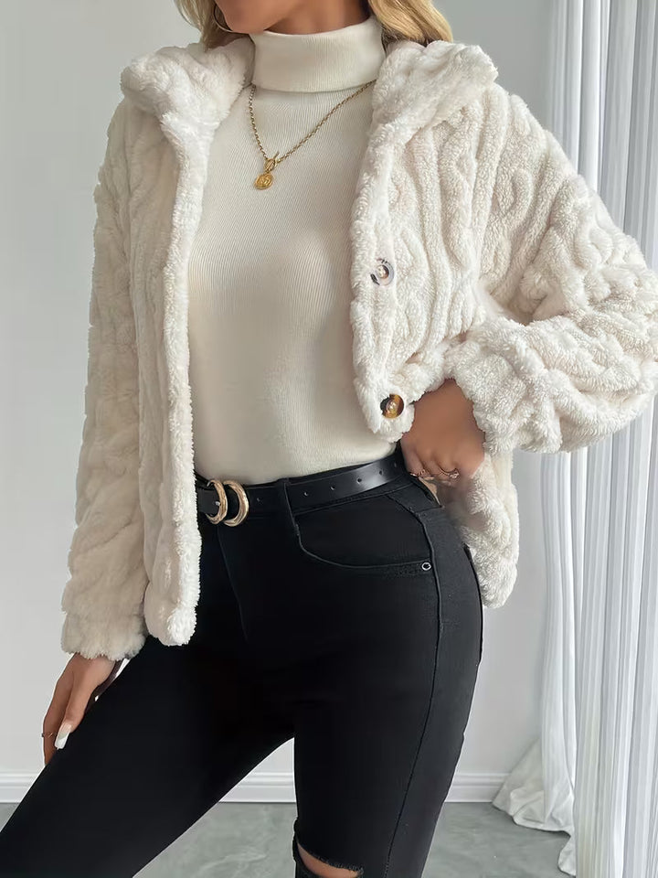Textured teddy jacket for women with elegant buttons