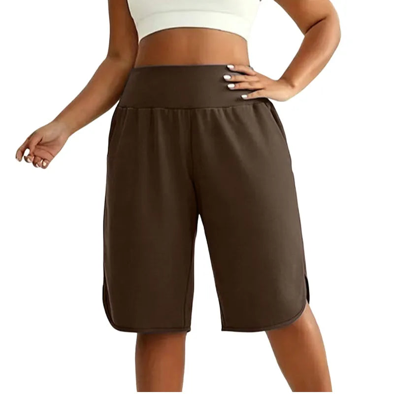 High-waisted loose women's shorts knee length