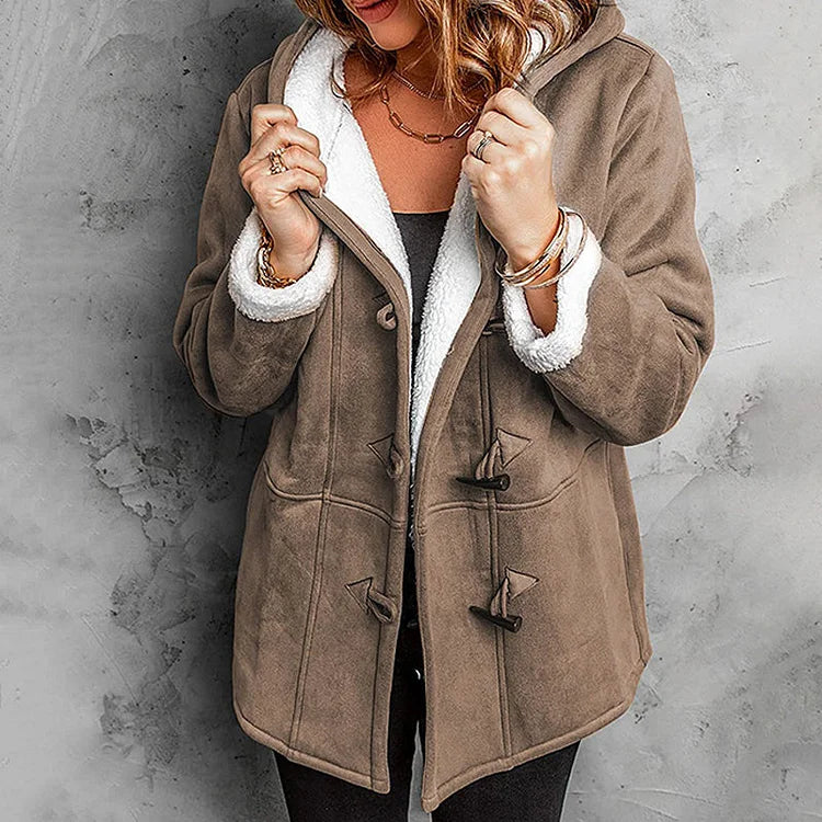 Suede Hooded Coat with Fleece Lining for Women