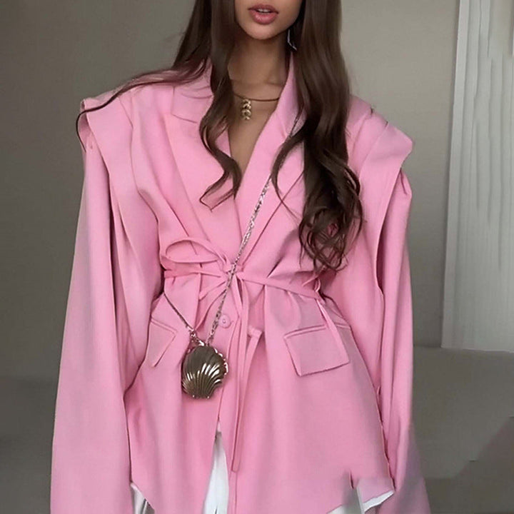 Lightweight Women's Spring Jacket with V-Neck, Ties, and Long Sleeves., view 2 - Elena Harper